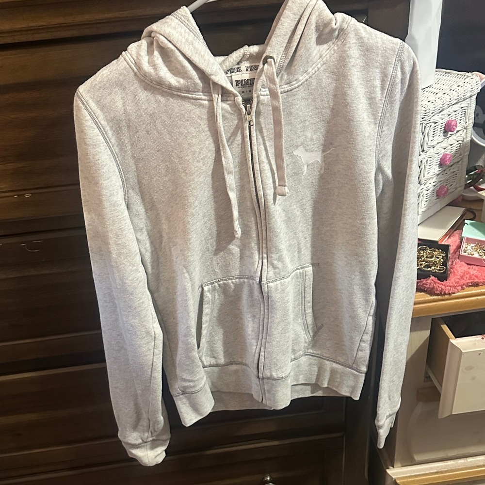 Pink Gray Zip-Up Hoodie